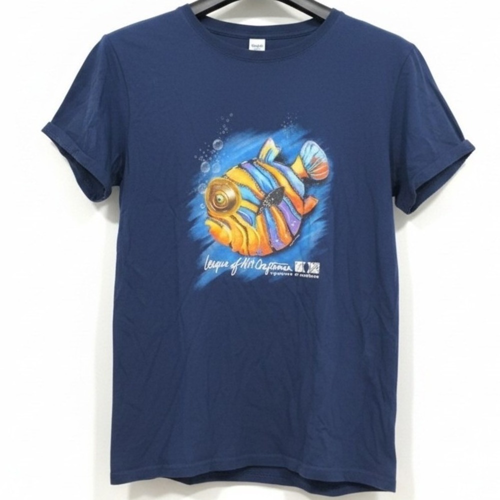 Fruit of the Loom League of NH Craftsmen Fish Graphic Tee Navy Blue Mens M